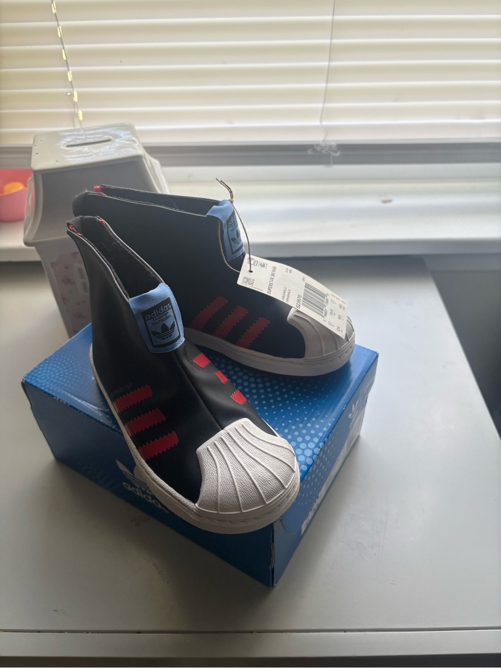 adidas Kids Black Slip-On Sneakers with Red Stripes and White Shell Toe